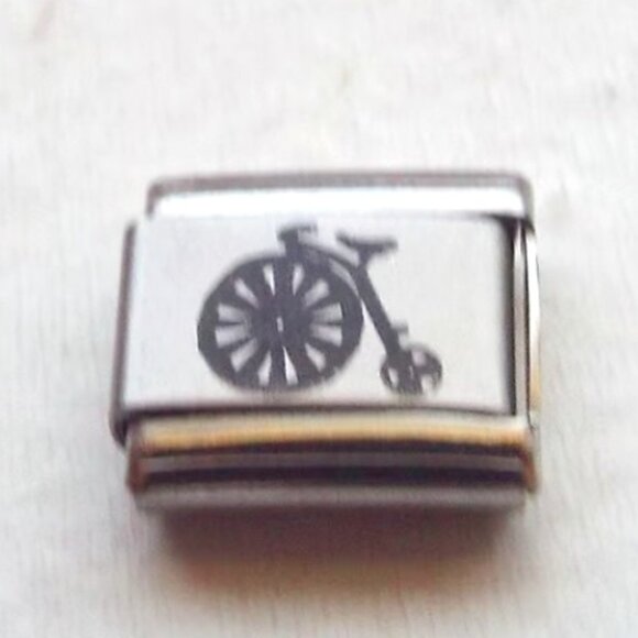 Old fashioned bicycle laser 9mm stainless steel Italian charm bracelet link new - Picture 1 of 2